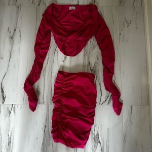 oh polly hot pink 2 piece co-ord bodycon set